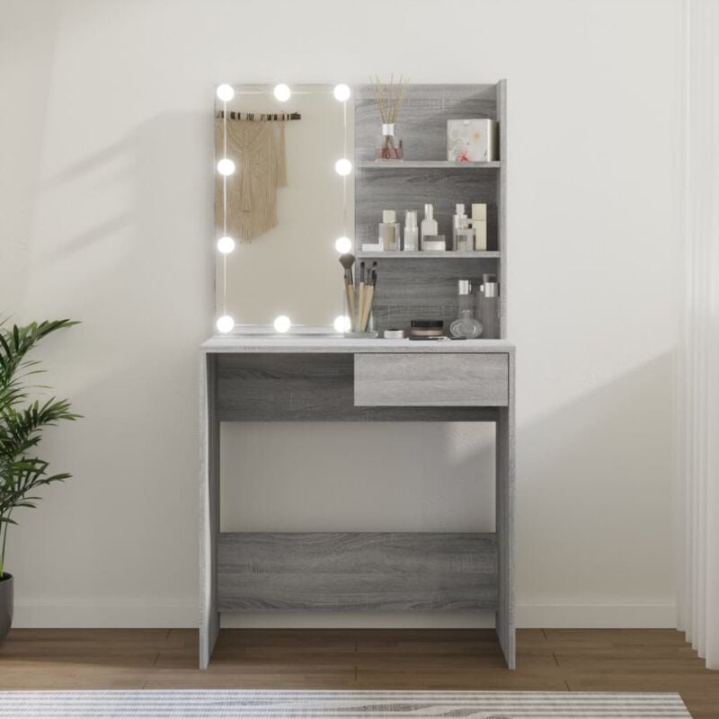 Coiffeuse,Table de maquillage,Coiffeuse Maquillage avec led Sonoma gris 74,5x40x141 cm CFW85111