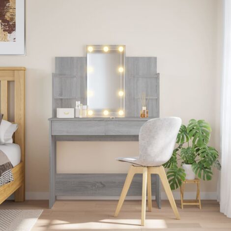 Coiffeuse，Table de maquillage，Coiffeuse Maquillage avec lumières LED sonoma gris 96x40x142 cm CFW86273
