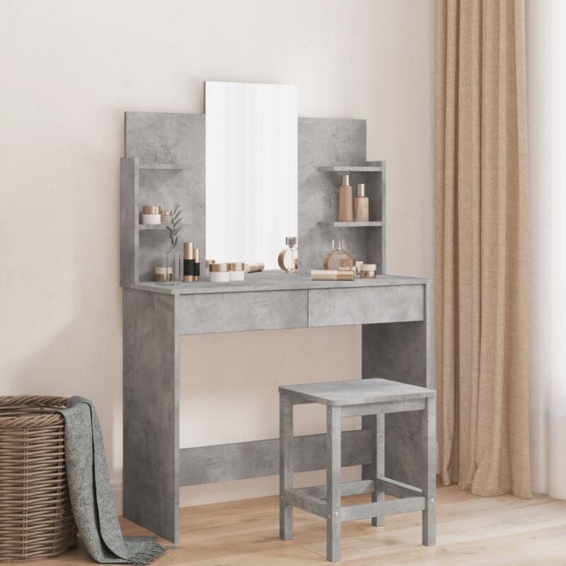 Design In - Coiffeuse,Table de maquillage,Coiffeuse Maquillage avec miroir gris béton 96x39x142 cm CFW18145