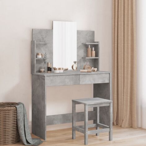 Coiffeuse，Table de maquillage，Coiffeuse Maquillage avec miroir gris béton 96x39x142 cm CFW18145