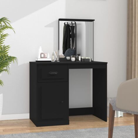Coiffeuse，Table de maquillage，Coiffeuse Maquillage avec miroir noir 90x50x132,5 cm bois d'ingénierie CFW82770