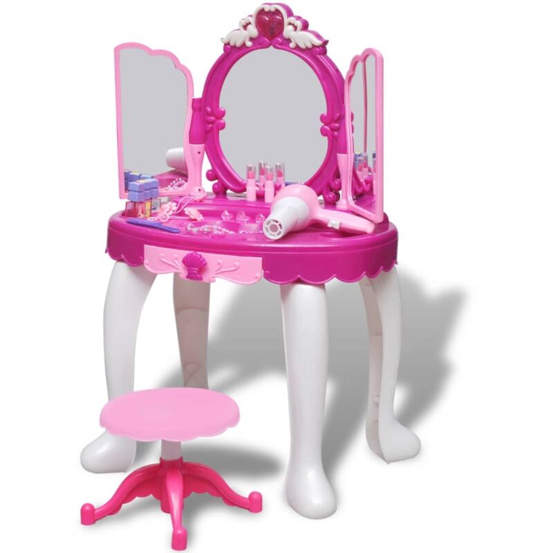 Coiffeuse Table de maquillage Coiffeuse Maquillage jouet 3 miroirs pour enfants avec lumière et son CVW96328