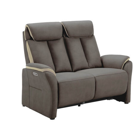 COIMBRA - Canapé Relax Electrique 2 Places New Nobuck Gris Foncé et Beige