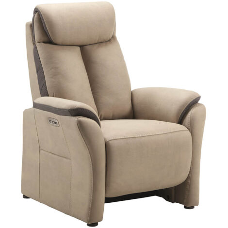 COIMBRA - Fauteuil Relax Electrique New Nobuck Beige et Gris Foncé