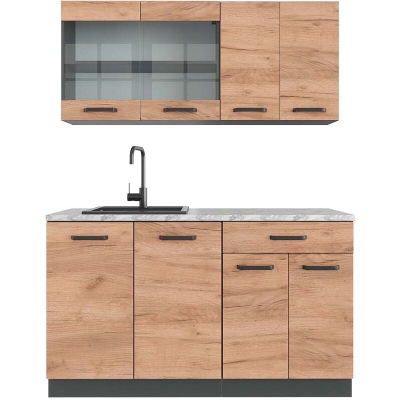 Cuisine R-Line, Chêne doré/anthracite, 140 cm, pt Marbre Vicco