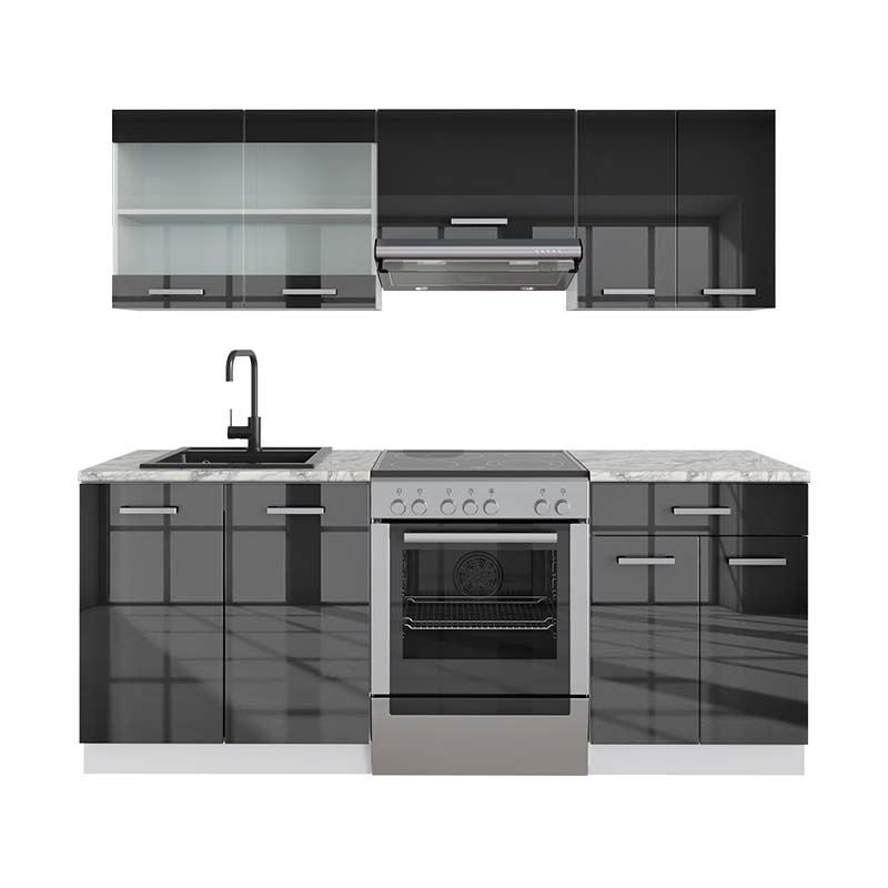 Vicco - Cuisine R-Line, Anthracite brillant/blanc, 200 cm sans plan de travail