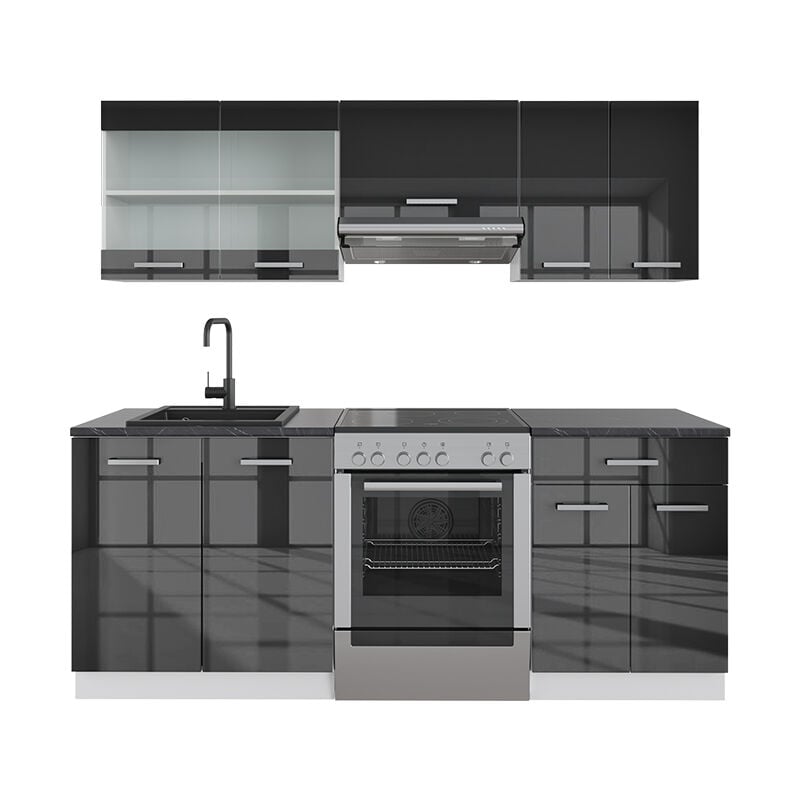 Cuisine R-Line, Anthracite brillant/blanc, 200 cm, PT Anthracite, Vicco