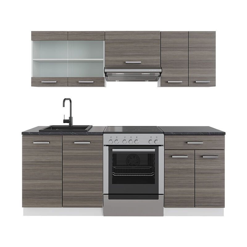 Cuisine R-Line, gris noble/blanc, 200 cm, pt Anthracite Vicco