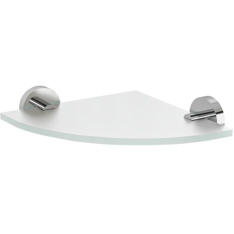 Coin étagère en verre X-ROUND, quart d'onde 200x200mm, chrome/verre glacé