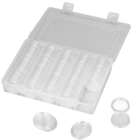 Coin Holder 100 Pieces Storage Plastic Transparent Coin Storage Box with Coin Capsules for Coin Collection Exhibition