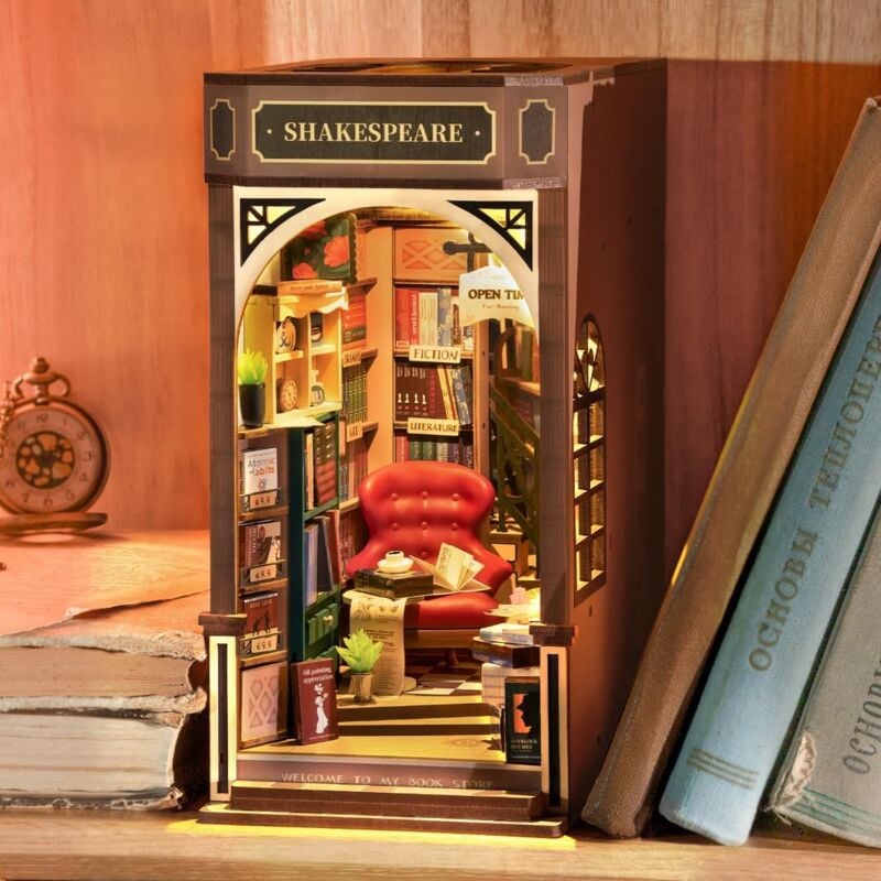Coin livre Kit de petite maison pour construire un modèle adulte diy avec lumières led Décoration de bibliothèque Livre Salon Coin livre Puzzle 3D
