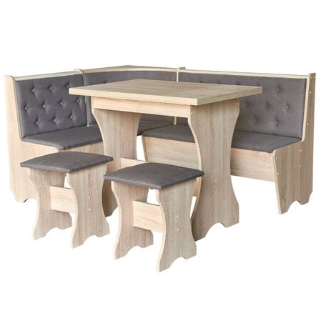 Coin repas MAXIMA coin + 2 tabourets + table 153.5 cm - Couleur: Gris