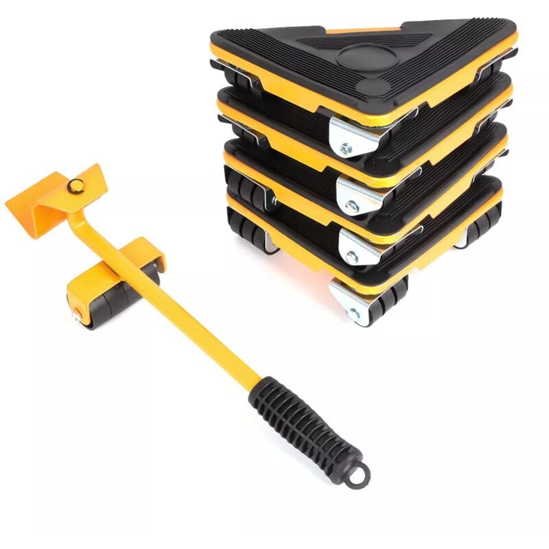 Coin roulants rouleur 360° x4,Leve Meubles Lourds,Chariot élévateur de meubles 5 pcs,Chariot de Transport Charge 300kg,Jaune
