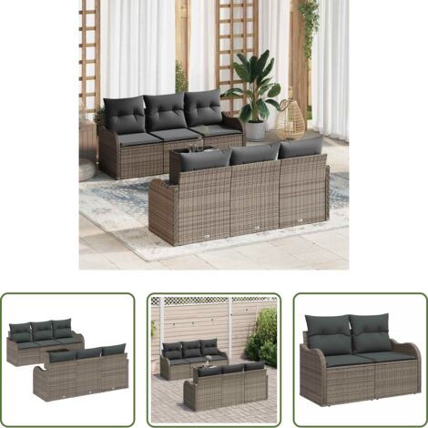 Coin salon extérieur -  Ensemble de canapé de jardin avec coussin 7 pcs Gris