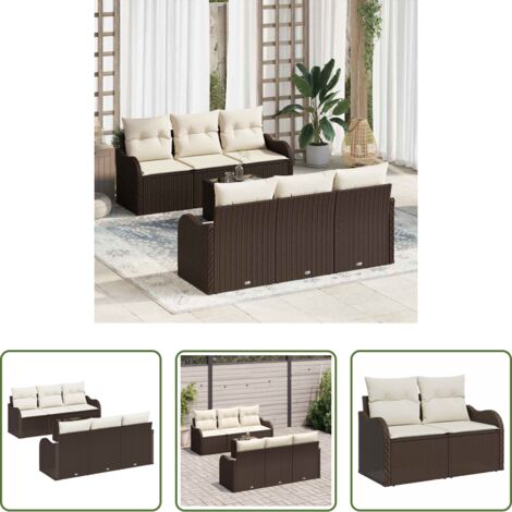 Coin salon extérieur -  Ensemble de canapé de jardin avec coussin 7 pcs Marron et Crème