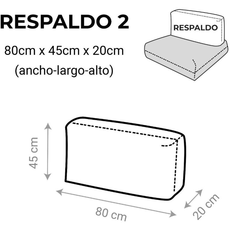 

Cojín para palets impermeable Blanco Brillo Respaldo 2: 80x45x20 Blanco