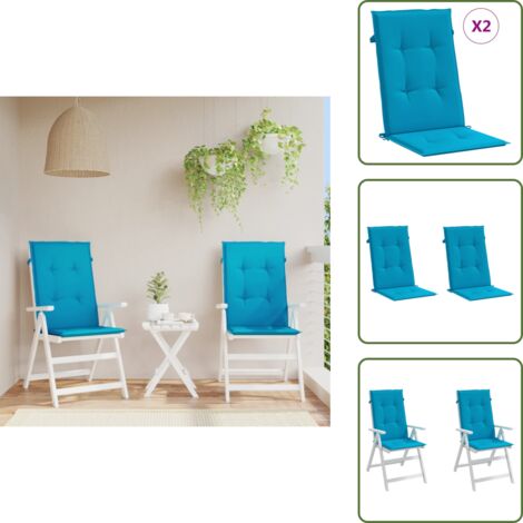 Cojín azul - vidaXL Cojín silla de jardín respaldo alto 2 uds tela azul 120x50x3 cm - Cojín exterior