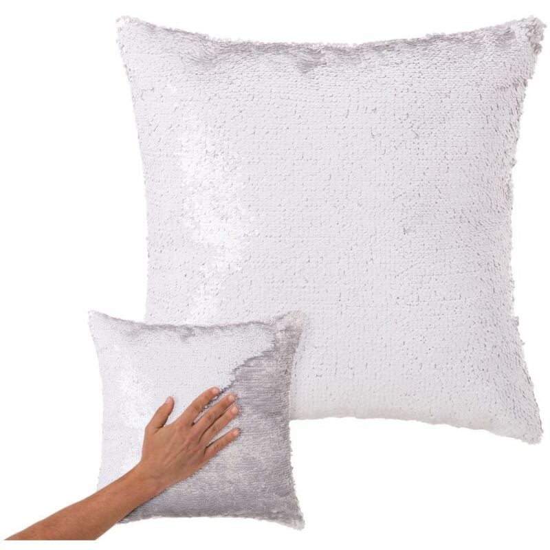 

Cojín bicolor blanco y plateado moderno de lentejuelas de 40x40 cm