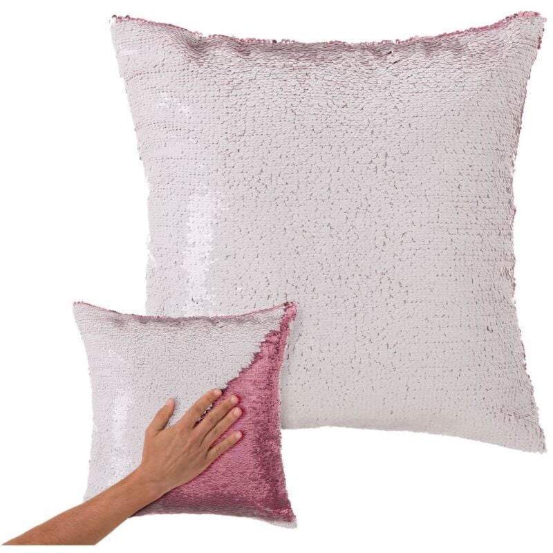 

Cojín bicolor blanco y rosa moderno de lentejuelas de 40x40cm