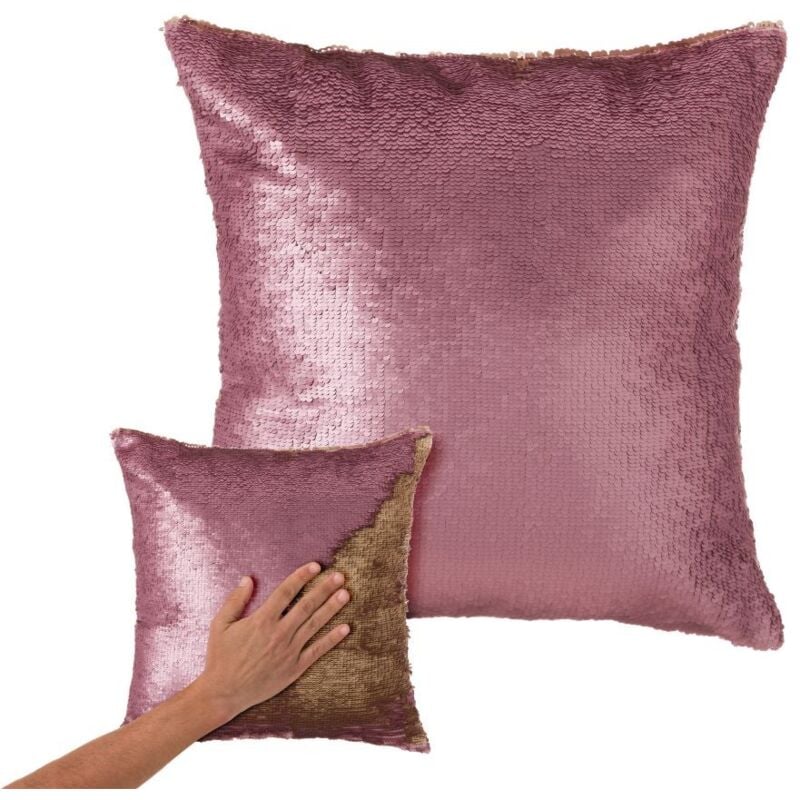 

Lolahome - Cojín bicolor rosa y dorado moderno de lentejuelas de 40x40cm