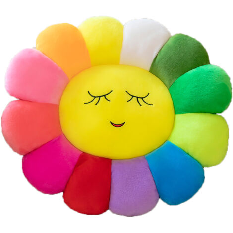 [Cojín] Cojín de girasoles coloridos – Diseño de dibujos animados – Cojín de tela con estampado floral para oficina y sofá – Modelo 9 – Material de alta calidad – 38 cm