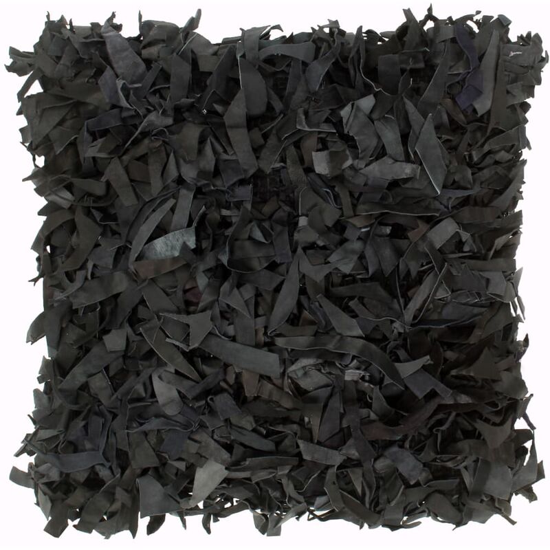 

vidaXL Cojín con flecos de cuero y algodón negro 60x60 cm - Negro