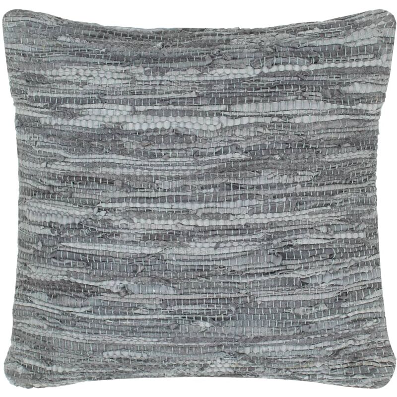 

vidaXL Cojín Chindi de cuero y algodón gris 60x60 cm - Gris