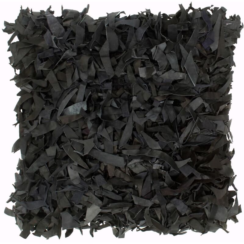 

Cojín con flecos de cuero y algodón negro 60x60 cm
