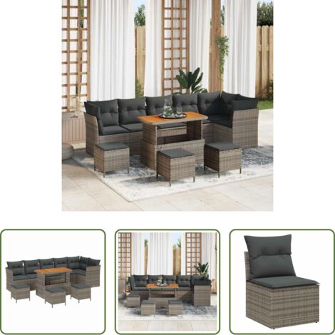 Cojín -  Conjunto de sofá de jardín con cojín 10 pcs Gris