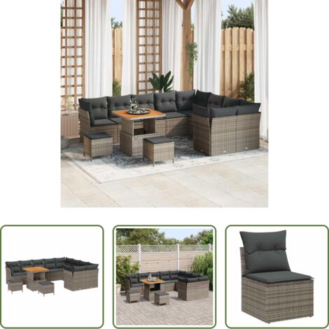Cojín -  Conjunto de sofá de jardín con cojín 12 pcs Gris
