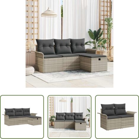 Cojín -  Conjunto de sofá de jardín con cojín 4 pcs Gris claro Poliratán
