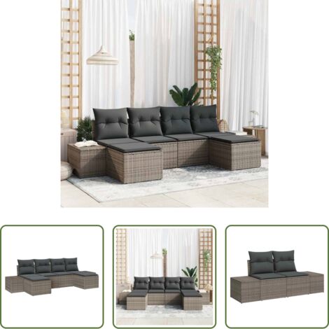 Cojín -  Conjunto de sofá de jardín con cojín 4 pcs Gris ratán sintético