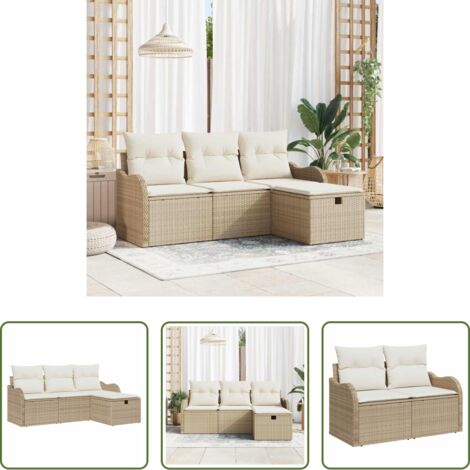 Cojín -  Conjunto de sofá de jardín con cojín 4 pcs Poliratán