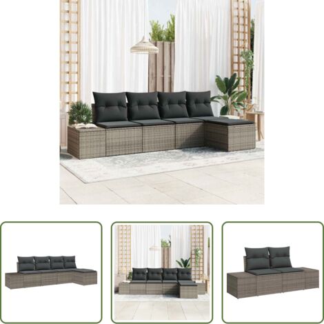 Cojín -  Conjunto de sofá de jardín con cojín 5 pcs Gris ratán sintético