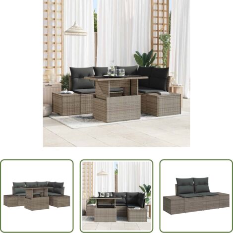 Cojín -  Conjunto de sofá de jardín con cojín 5 pcs Gris ratán sintético