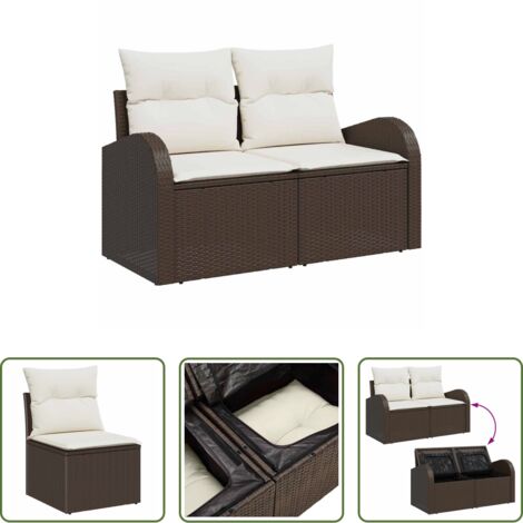 Cojín -  Conjunto de sofá de jardín con cojín 5 pcs Marrón y crema