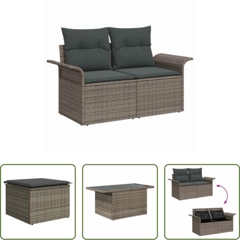 Cojín -  Conjunto de sofá de jardín con cojín 6 pcs Gris Poliratán