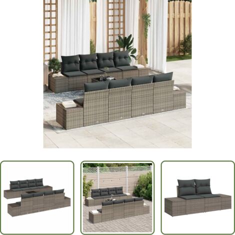 Cojín -  Conjunto de sofá de jardín con cojín 7 pcs Gris ratán sintético