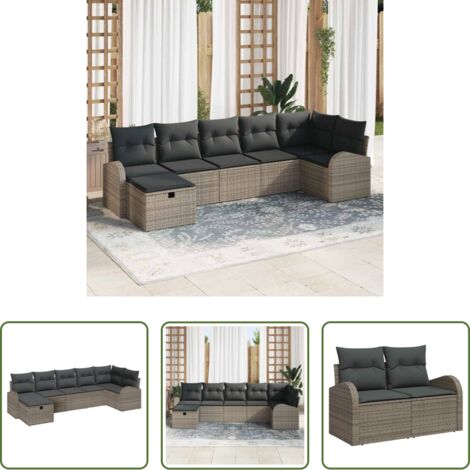 Cojín -  Conjunto de sofá de jardín con cojín 7 pcs Gris ratán sintético