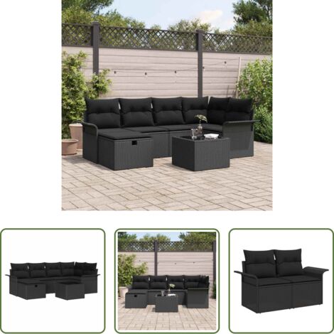 Cojín -  Conjunto de sofá de jardín con cojín 7 pcs Poliratán
