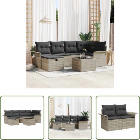Cojín -  Conjunto de sofá de jardín con cojín 7 pcs Poliratán