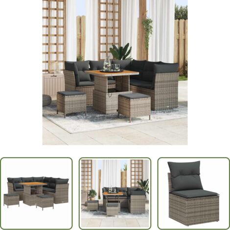 Cojín -  Conjunto de sofá de jardín con cojín 8 pcs Gris
