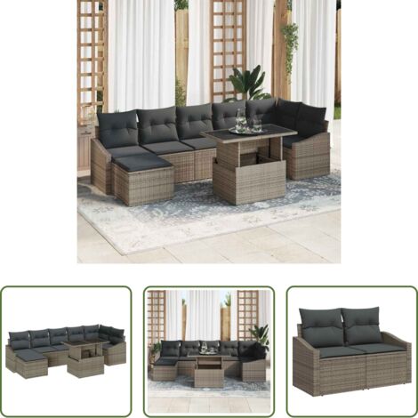 Cojín -  Conjunto de sofá de jardín con cojín 8 pcs Gris