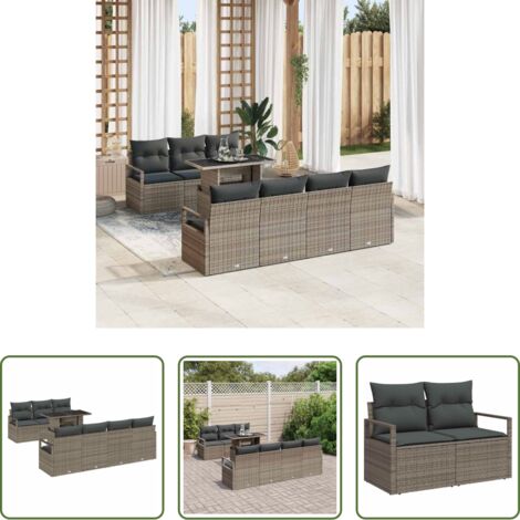 Cojín -  Conjunto de sofá de jardín con cojín 8 pcs Gris Poliratán