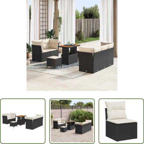 Cojín -  Conjunto de sofá de jardín con cojín 8 pcs Negro y crema
