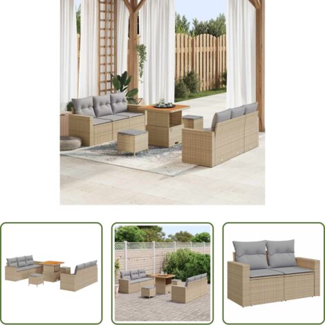 Cojín -  Conjunto de sofá de jardín con cojín 9 pcs beige y gris claro