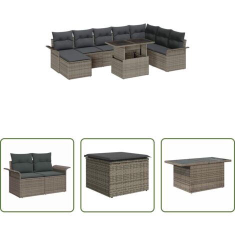 Cojín -  Conjunto de sofá de jardín con cojín 9 pcs Gris