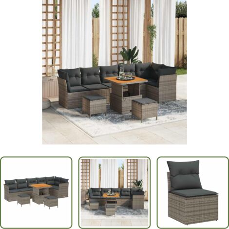 Cojín -  Conjunto de sofá de jardín con cojín 9 pcs Gris
