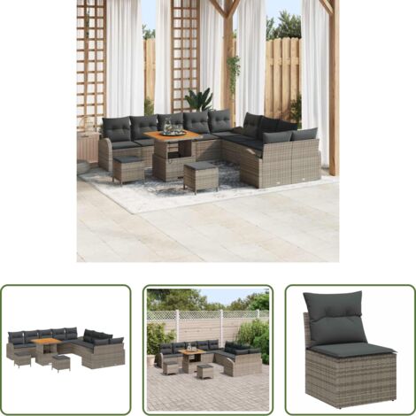 Cojín -  Conjunto de sofá de jardín con cojín con almohada 13 pcs Gris