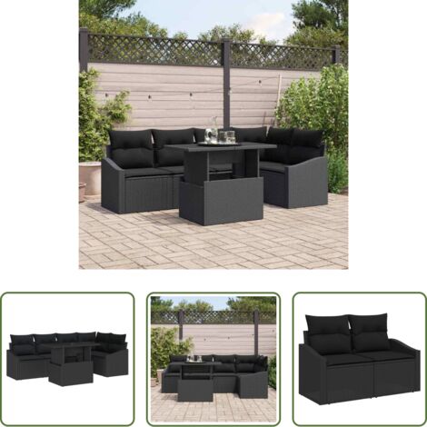 Cojín -  Conjunto de sofá de jardín con cojín con almohada 6 pcs Negro